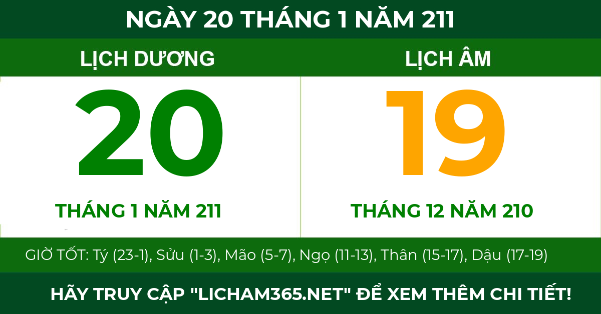 lịch âm ngày 20 tháng 1 năm 211