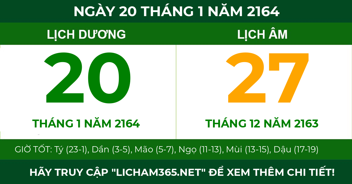lịch âm ngày 20 tháng 1 năm 2164