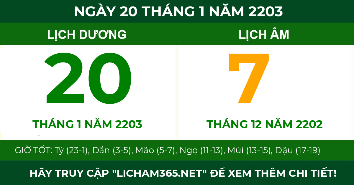 lịch âm ngày 20 tháng 1 năm 2203