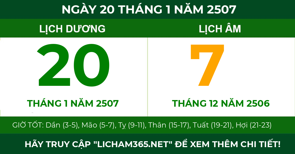 lịch âm ngày 20 tháng 1 năm 2507