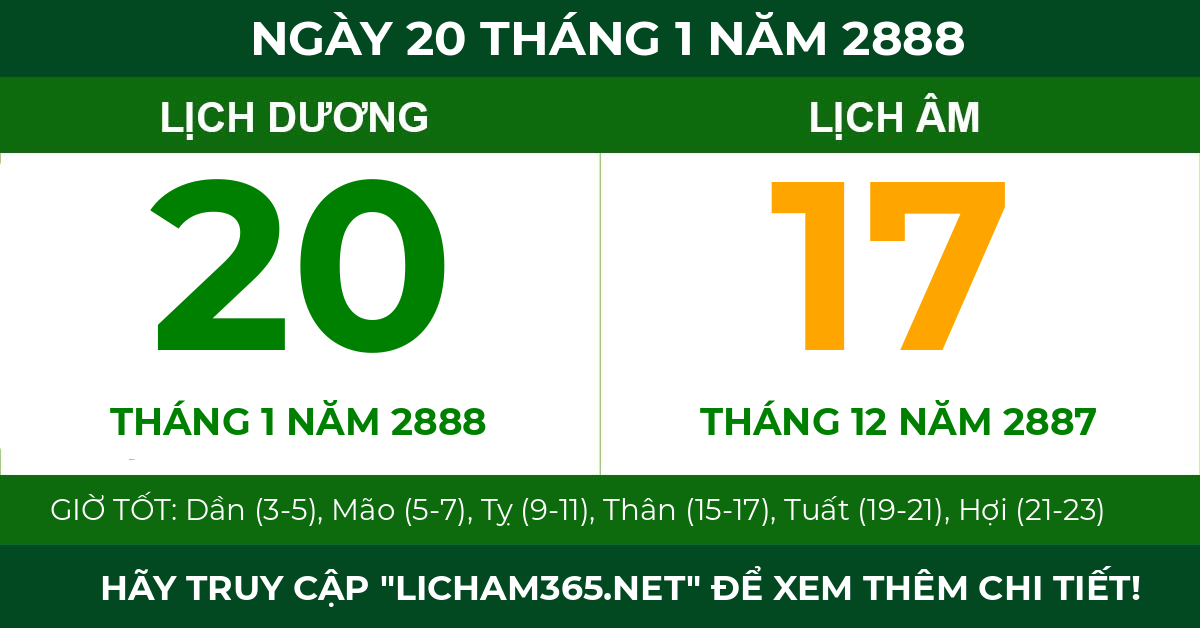 lịch âm ngày 20 tháng 1 năm 2888