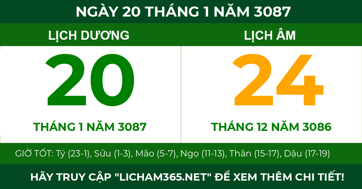 lịch âm ngày 20 tháng 1 năm 3087