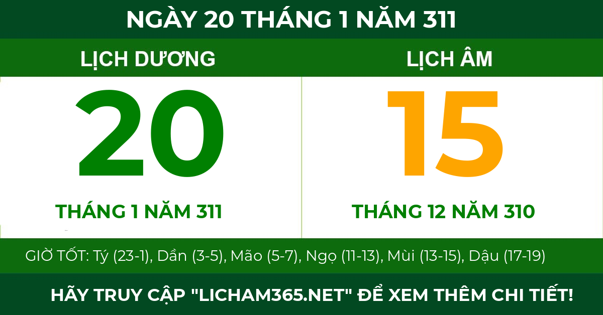 lịch âm ngày 20 tháng 1 năm 311