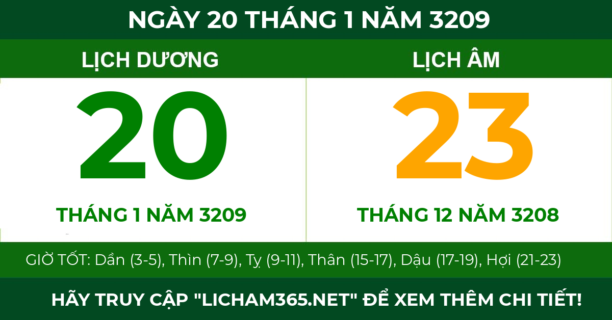 lịch âm ngày 20 tháng 1 năm 3209