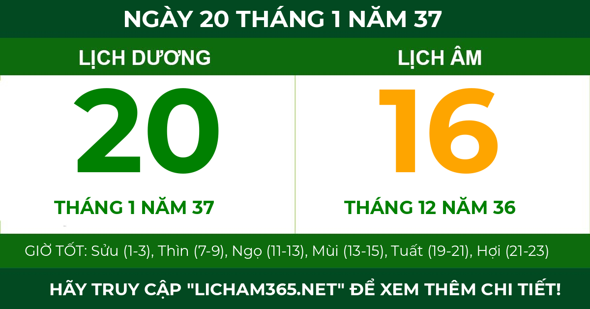 lịch âm ngày 20 tháng 1 năm 37