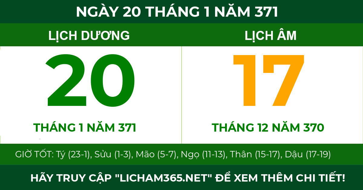 lịch âm ngày 20 tháng 1 năm 371