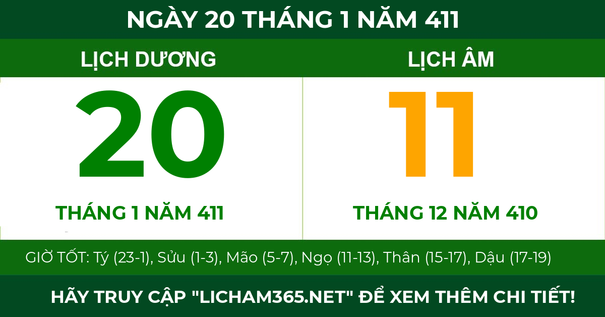 lịch âm ngày 20 tháng 1 năm 411