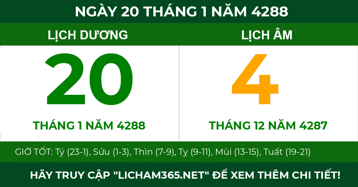 lịch âm ngày 20 tháng 1 năm 4288