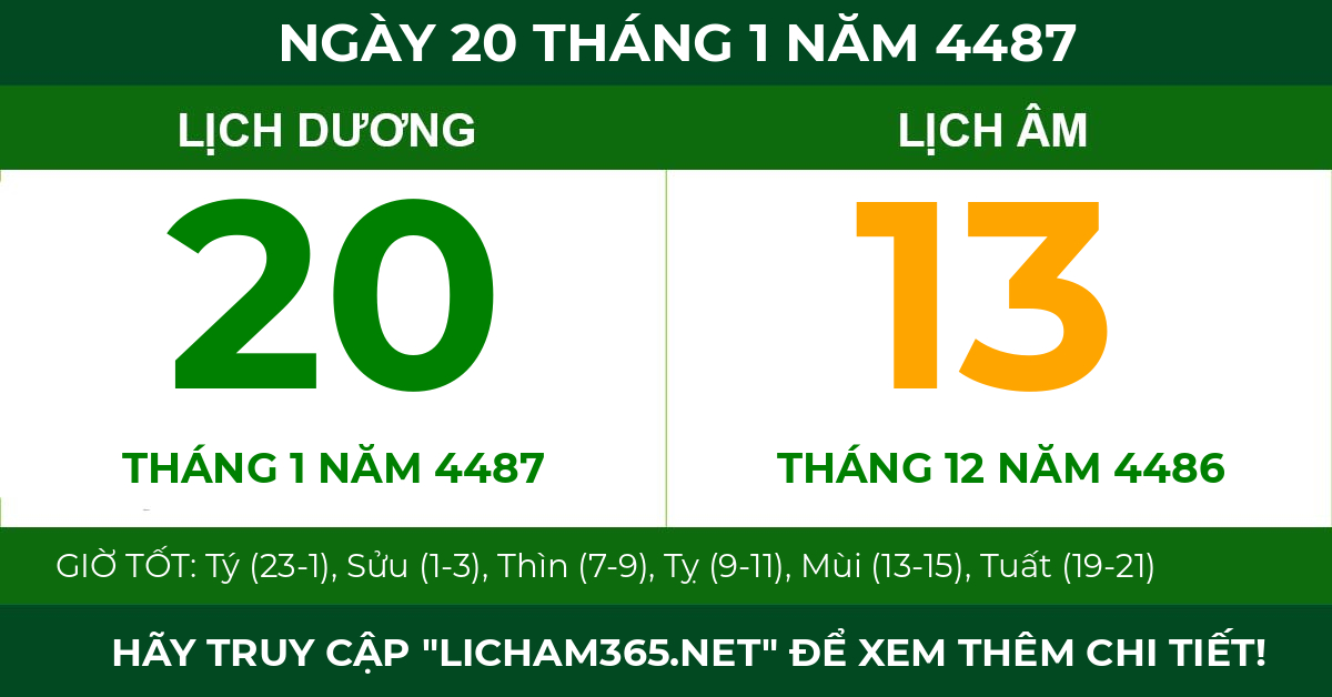 lịch âm ngày 20 tháng 1 năm 4487