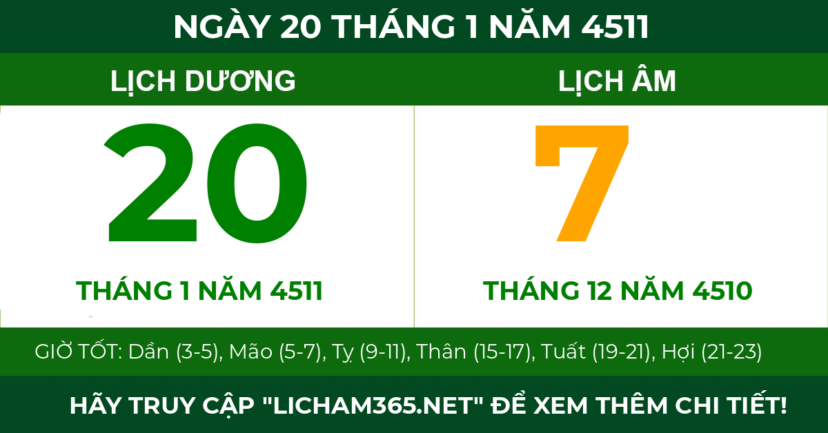 lịch âm ngày 20 tháng 1 năm 4511