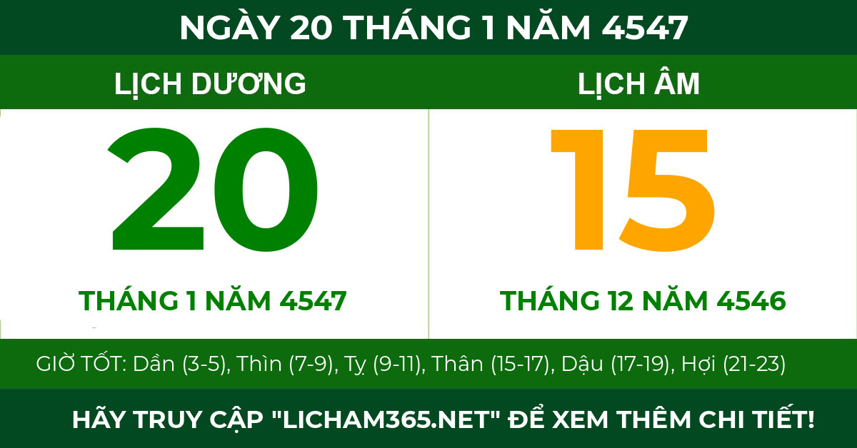 lịch âm ngày 20 tháng 1 năm 4547