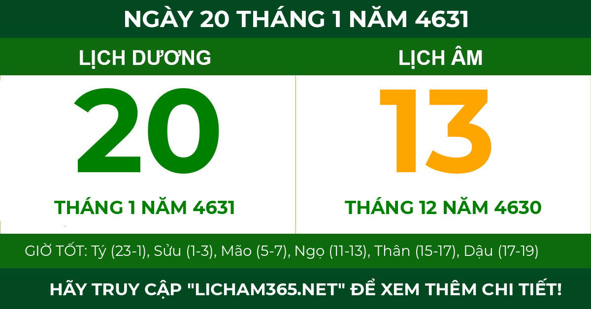 lịch âm ngày 20 tháng 1 năm 4631
