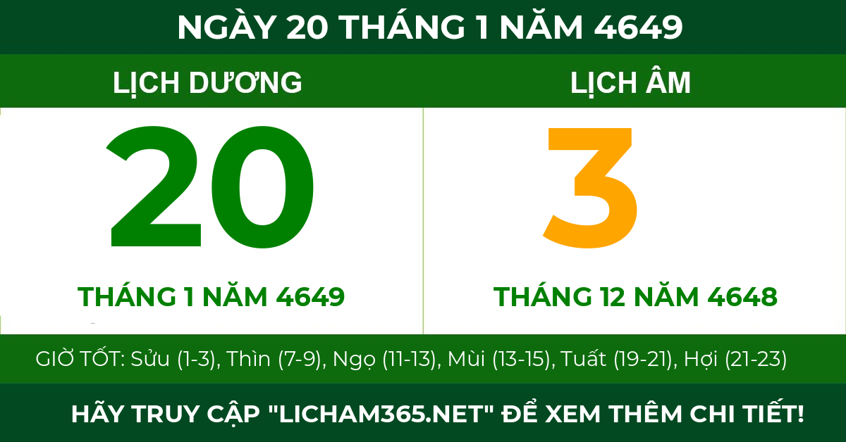 lịch âm ngày 20 tháng 1 năm 4649