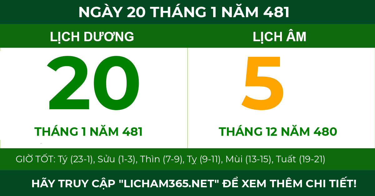 lịch âm ngày 20 tháng 1 năm 481