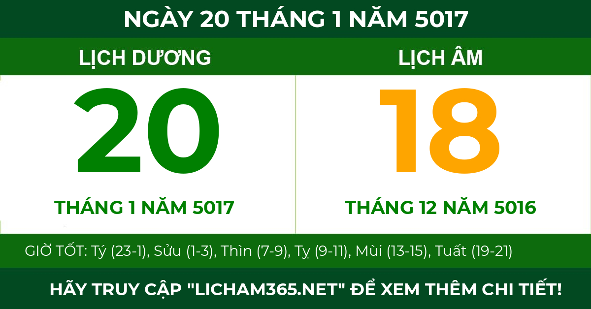 lịch âm ngày 20 tháng 1 năm 5017
