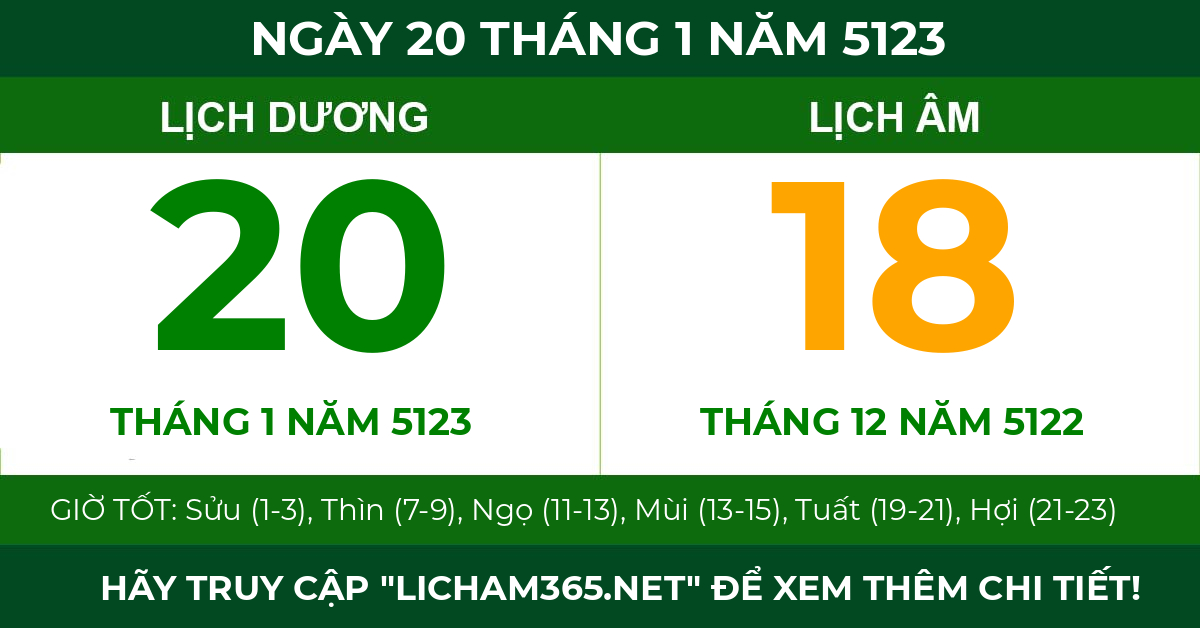 lịch âm ngày 20 tháng 1 năm 5123