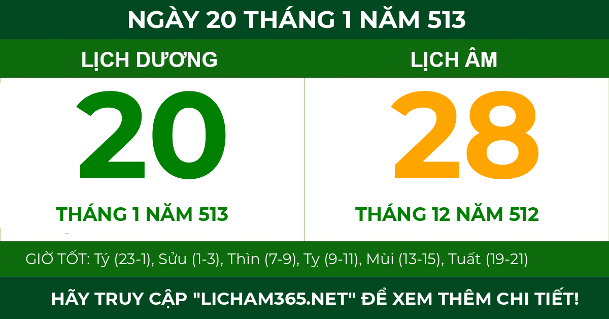 lịch âm ngày 20 tháng 1 năm 513