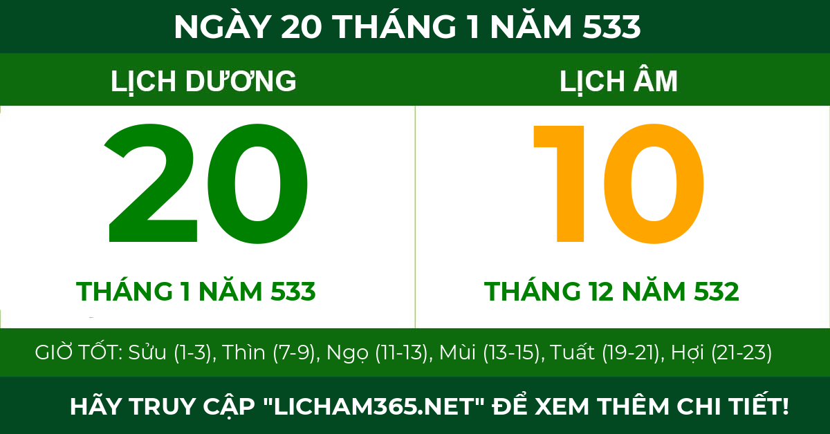 lịch âm ngày 20 tháng 1 năm 533