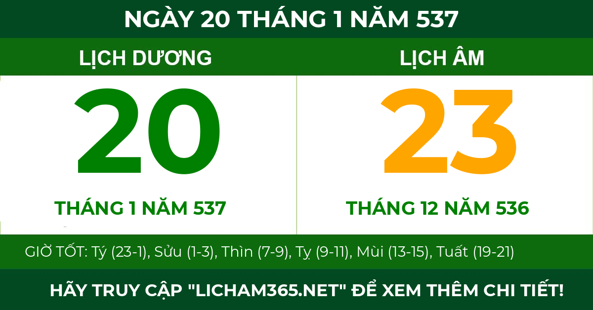 lịch âm ngày 20 tháng 1 năm 537