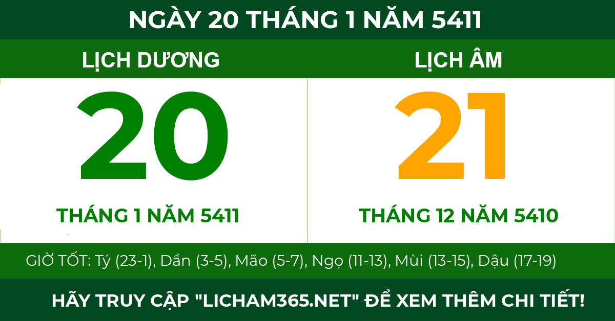 lịch âm ngày 20 tháng 1 năm 5411
