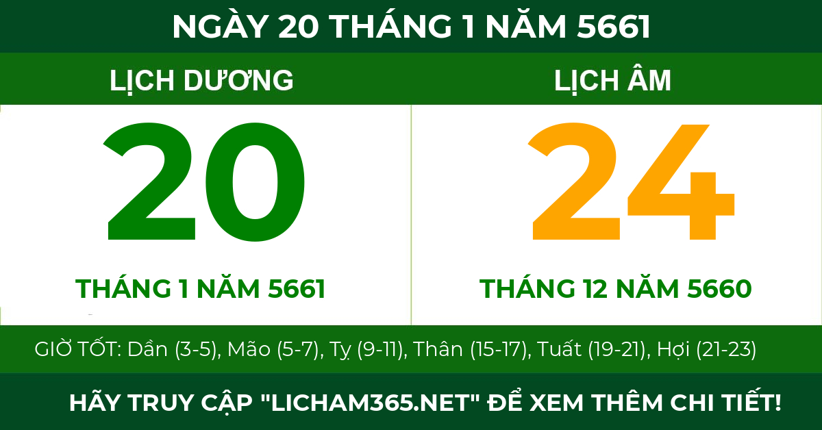 lịch âm ngày 20 tháng 1 năm 5661