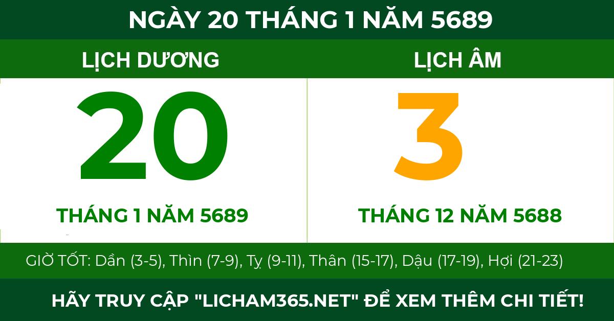 lịch âm ngày 20 tháng 1 năm 5689