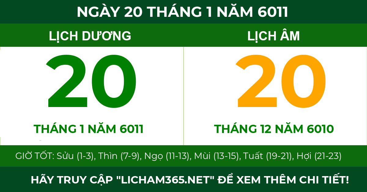 lịch âm ngày 20 tháng 1 năm 6011