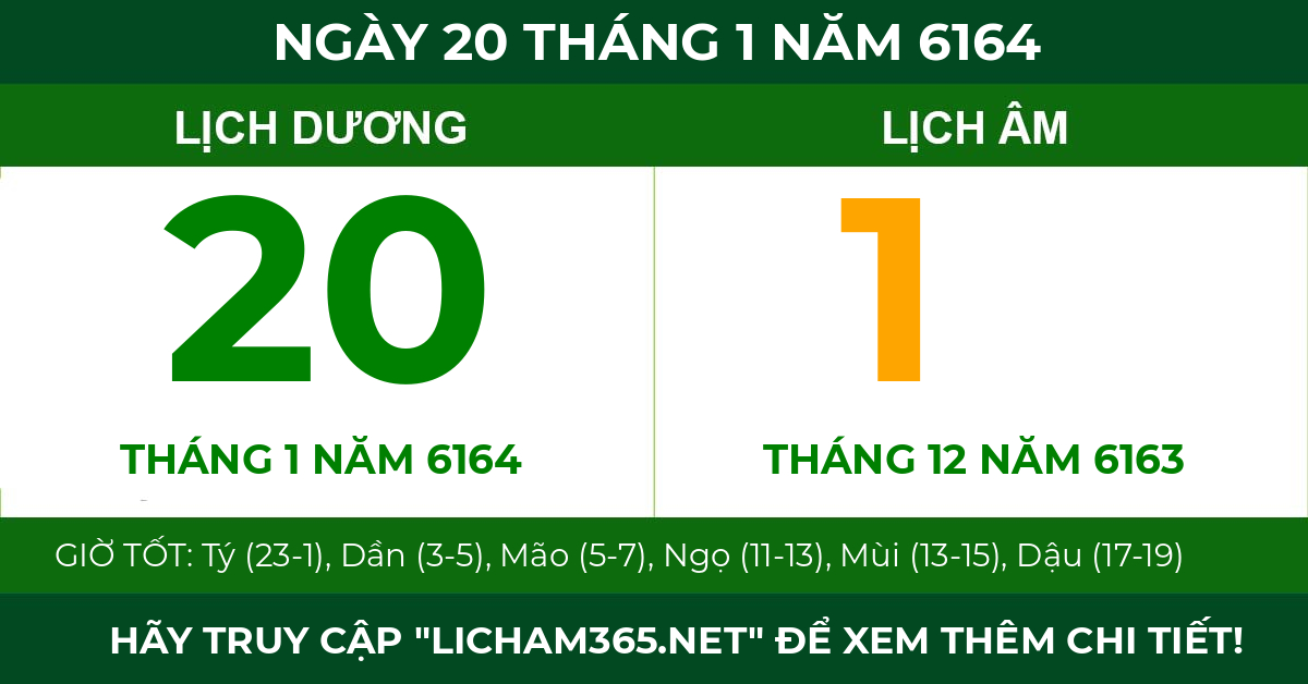 lịch âm ngày 20 tháng 1 năm 6164