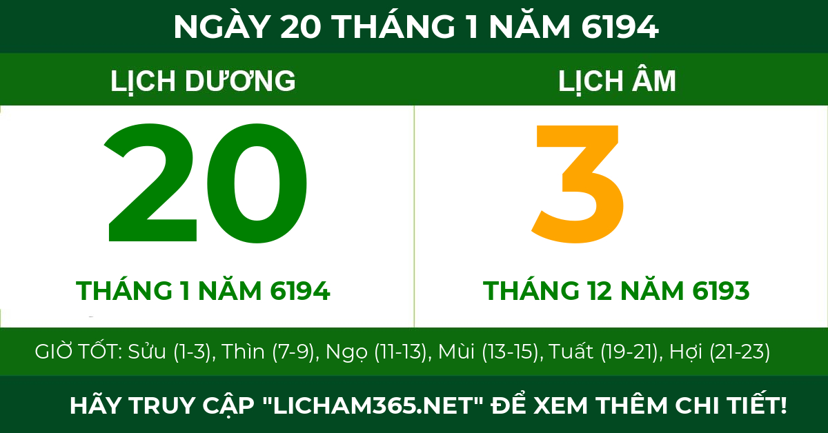 lịch âm ngày 20 tháng 1 năm 6194