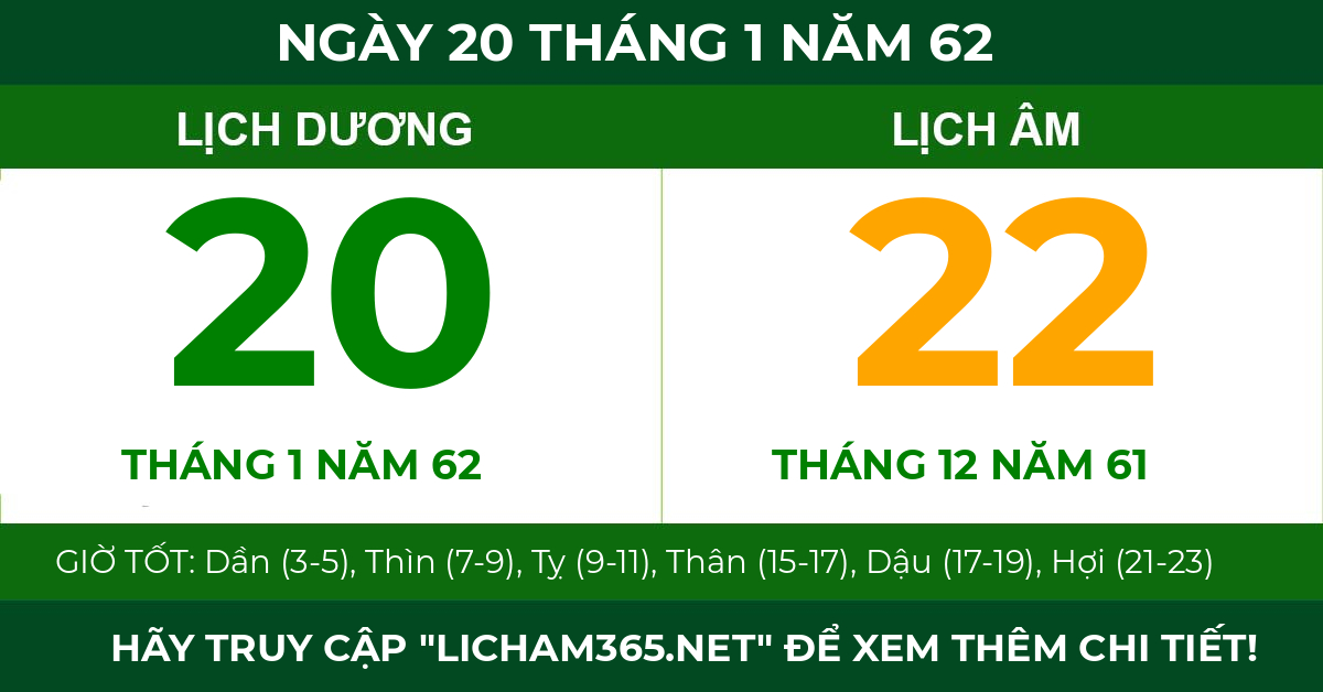 lịch âm ngày 20 tháng 1 năm 62