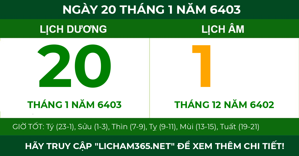 lịch âm ngày 20 tháng 1 năm 6403