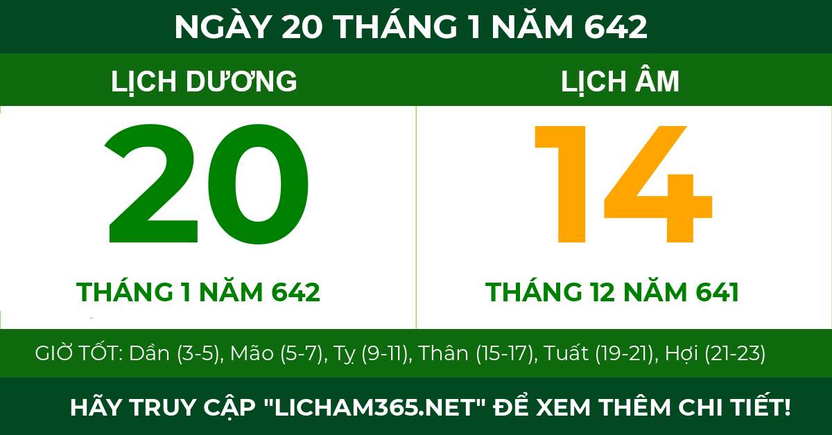 lịch âm ngày 20 tháng 1 năm 642