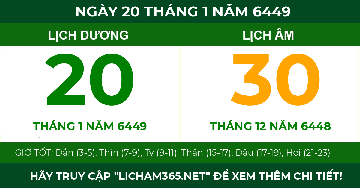 lịch âm ngày 20 tháng 1 năm 6449