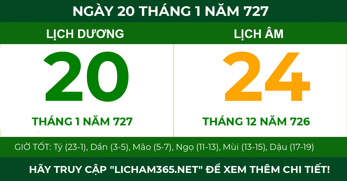 lịch âm ngày 20 tháng 1 năm 727