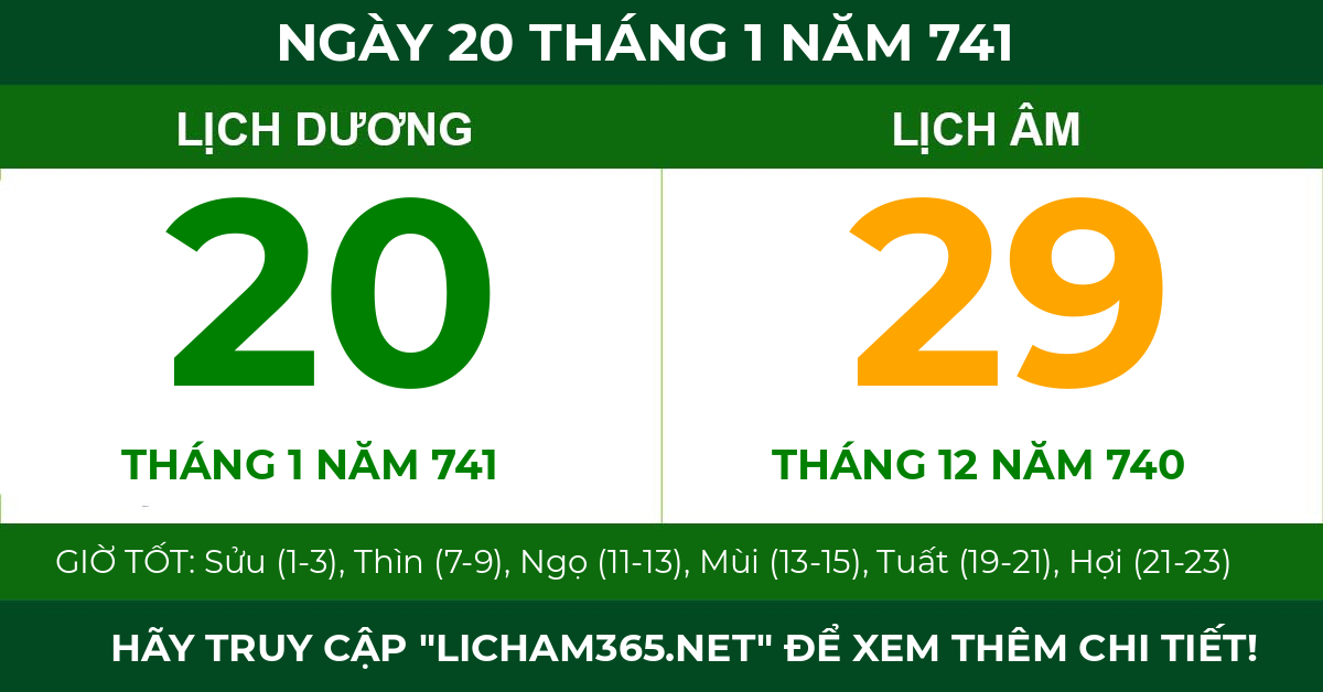 lịch âm ngày 20 tháng 1 năm 741