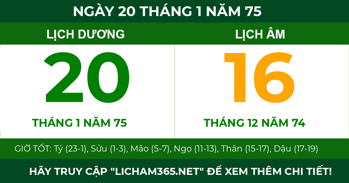 lịch âm ngày 20 tháng 1 năm 75