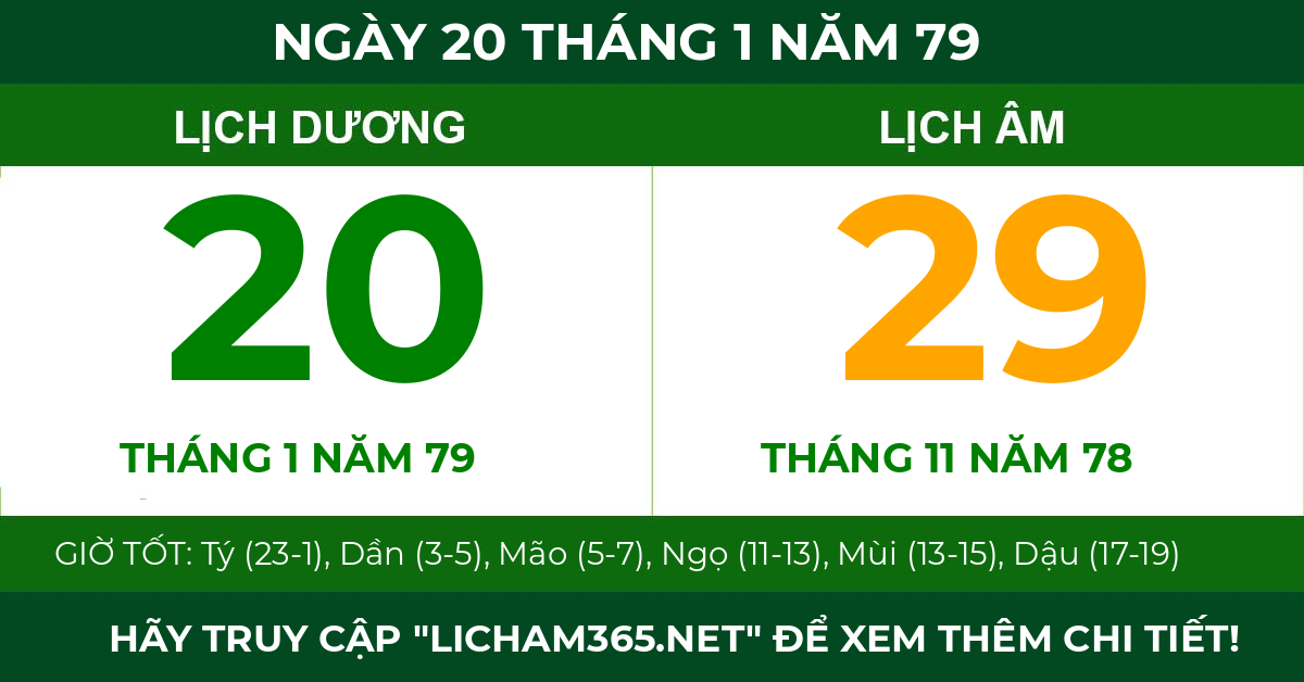 lịch âm ngày 20 tháng 1 năm 79