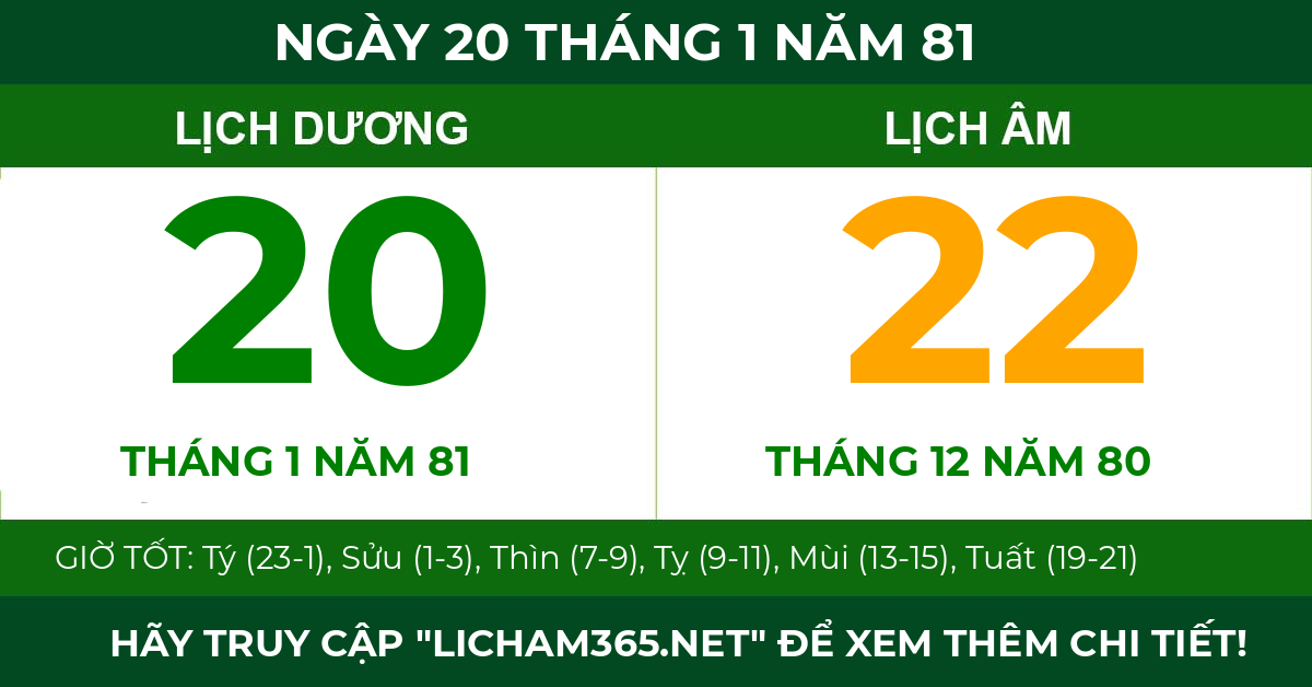 lịch âm ngày 20 tháng 1 năm 81