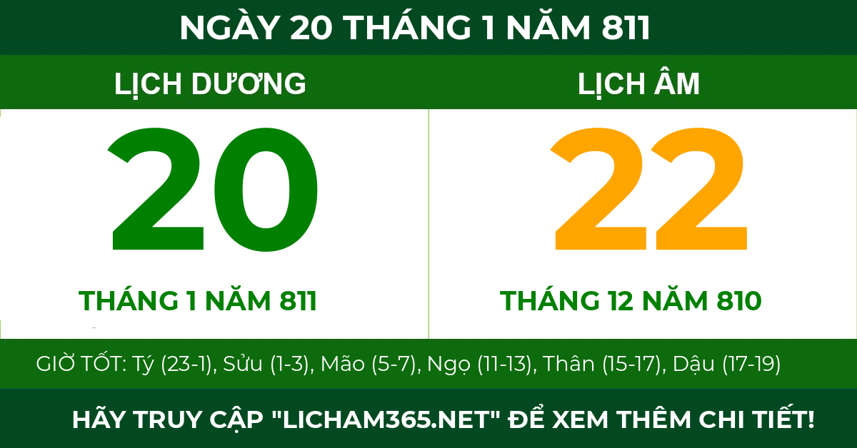lịch âm ngày 20 tháng 1 năm 811