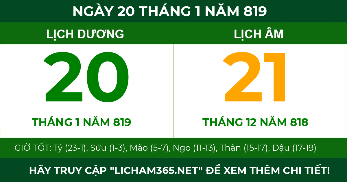 lịch âm ngày 20 tháng 1 năm 819