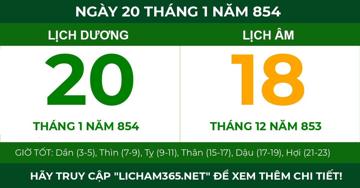 lịch âm ngày 20 tháng 1 năm 854