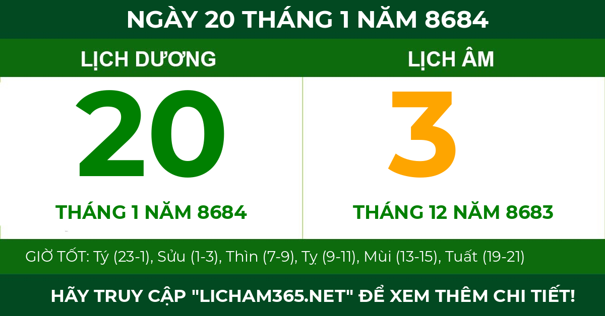 lịch âm ngày 20 tháng 1 năm 8684
