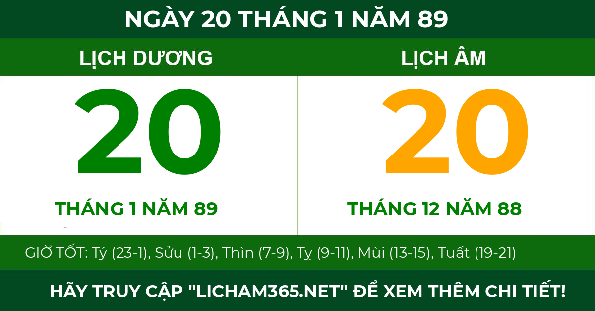 lịch âm ngày 20 tháng 1 năm 89