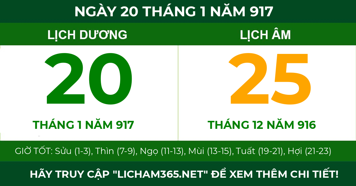 lịch âm ngày 20 tháng 1 năm 917
