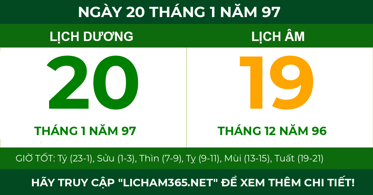 lịch âm ngày 20 tháng 1 năm 97