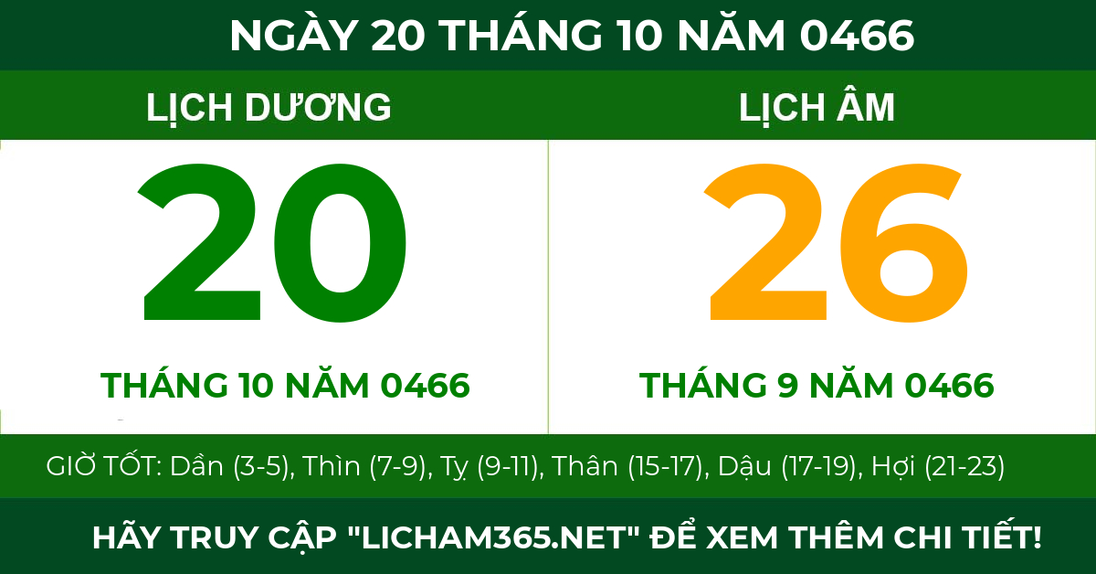 lịch âm ngày 20 tháng 10 năm 0466