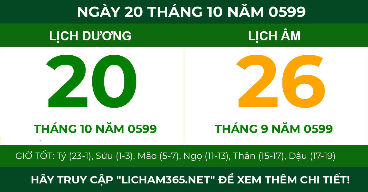 lịch âm ngày 20 tháng 10 năm 0599