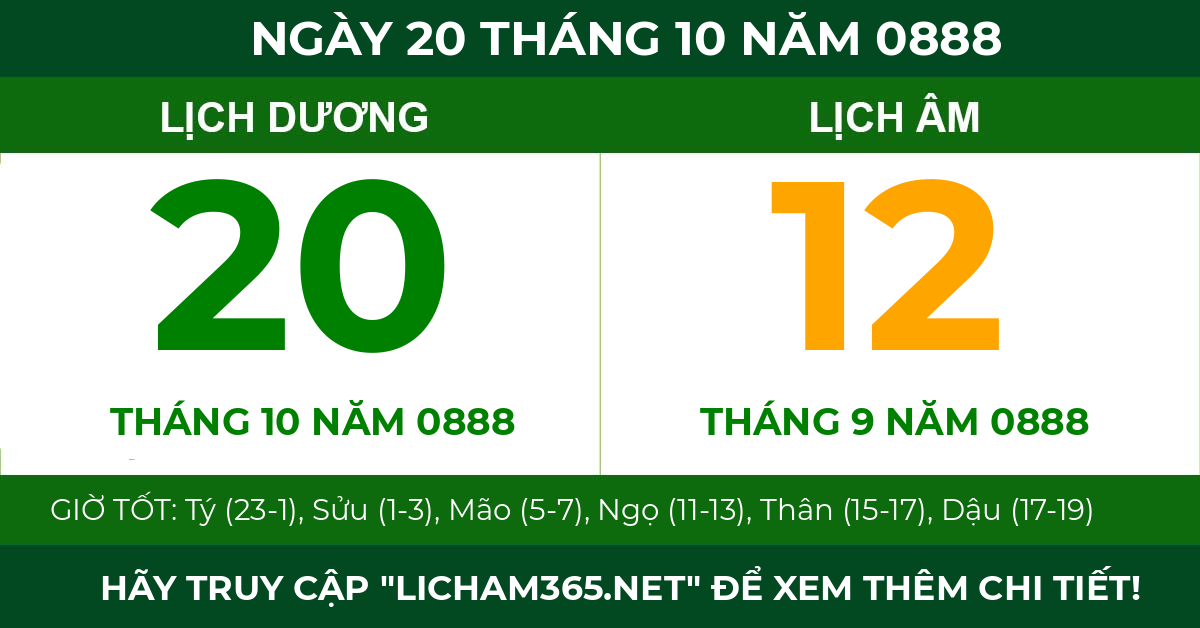 lịch âm ngày 20 tháng 10 năm 0888