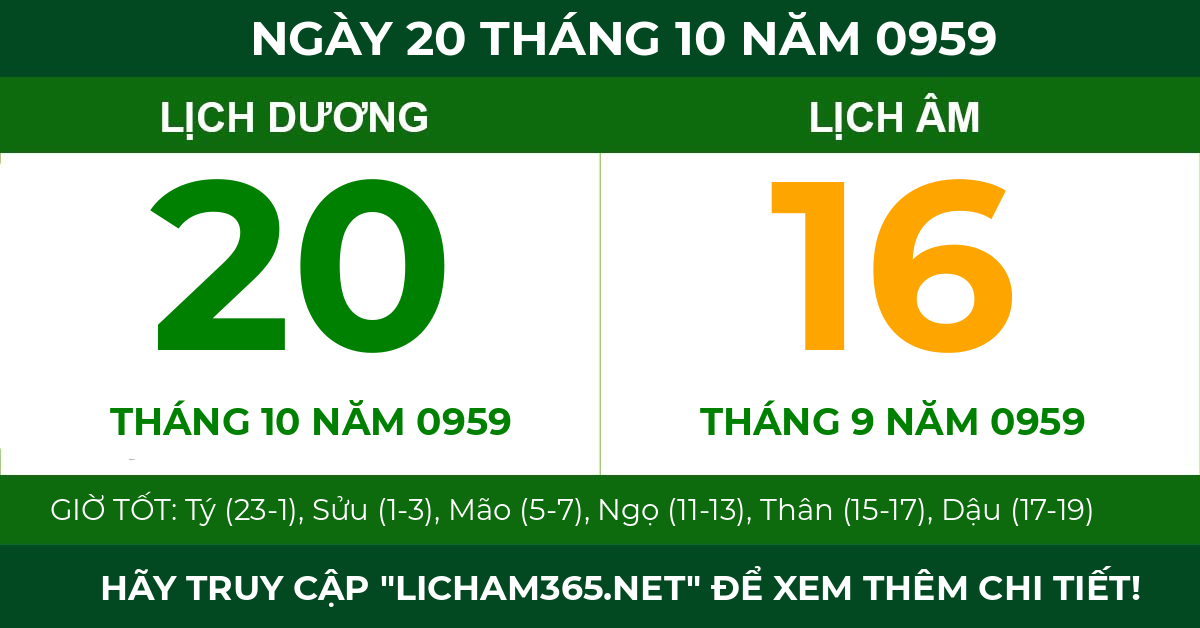 lịch âm ngày 20 tháng 10 năm 0959