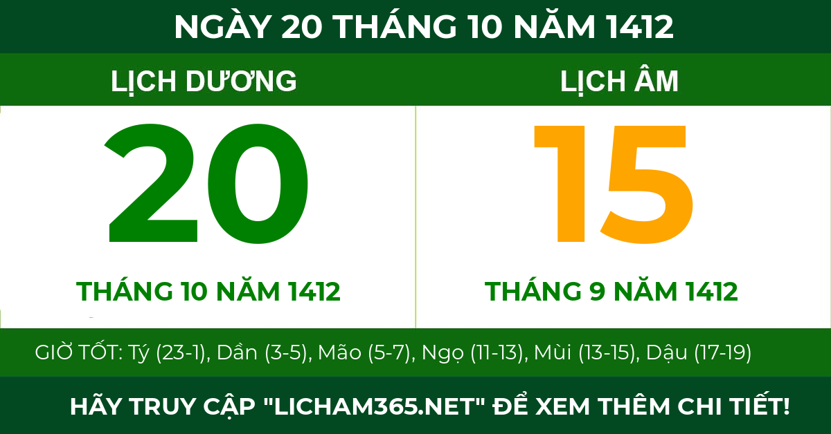 lịch âm ngày 20 tháng 10 năm 1412